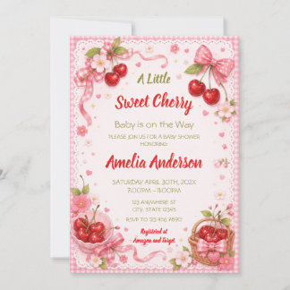 Süße rosa Kirsche Coquette-Schleife Mädchen Baby S Einladung