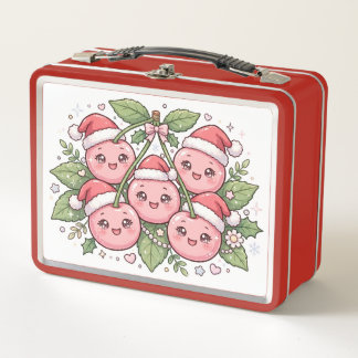 Süße rosa Kirschen-Weihnachtsmannmützen-Weihnachts Metall Brotdose