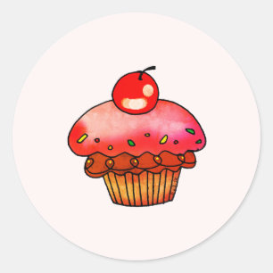 Süße rosa Kirschtörtchen-Illustration Dessert-Kuns Runder Aufkleber