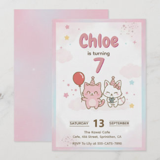 Süße rosa Kitty-Geburtstagsfeier für Mädchen Cute Einladung
