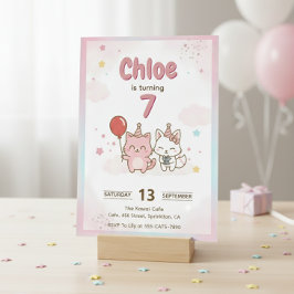 Süße rosa Kitty-Geburtstagsfeier für Mädchen Cute  Einladung