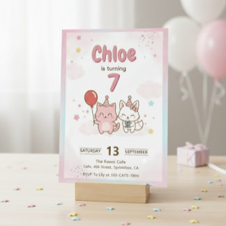 Süße rosa Kitty-Geburtstagsfeier für Mädchen Cute  Einladung