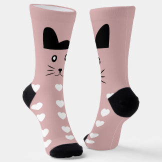 Süße rosa Kitty Gesicht weiße Herzen Kawaii Tier S Socken