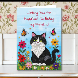 Süße rosa Kitty Katze in Blumen Geburtstag Karte