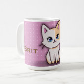 Süße rosa Kitty-Katze personalisierter Name Kaffeetasse (Vorderseite Links)