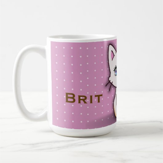 Süße rosa Kitty-Katze personalisierter Name Kaffeetasse (Links)