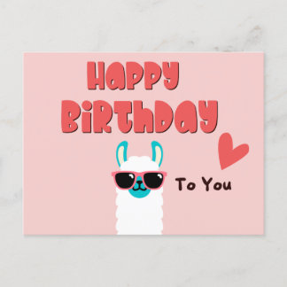 Süße rosa Lama mit Brille zum Geburtstag Postkarte