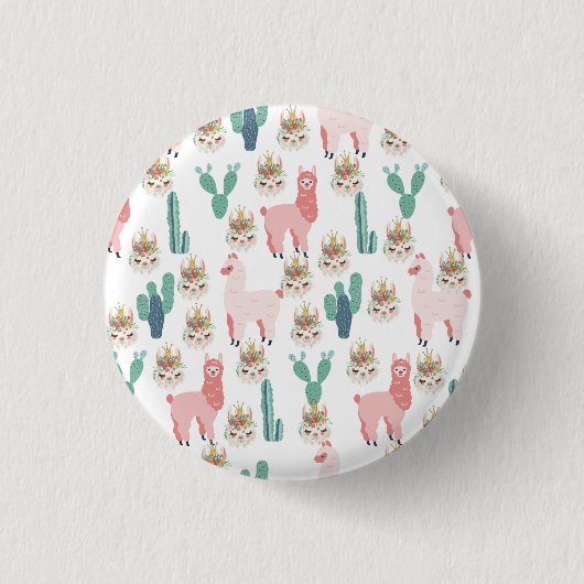 Süße rosa Lamas und grüner Kaktus Button (Vorderseite)