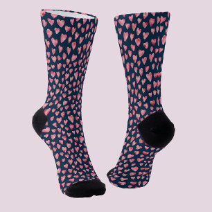 Süße rosa Liebesherz Socken mit blauem Muster