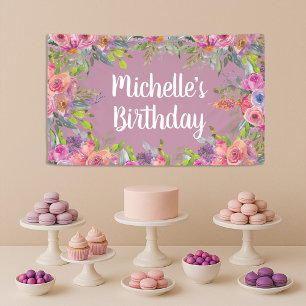 Süße rosa lila Aquarell-Blumen-Geburtstag  Banner
