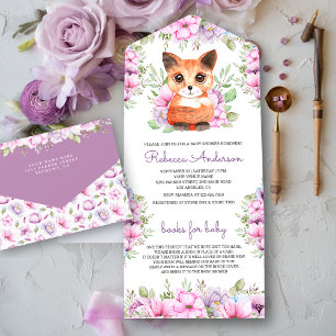 Süße rosa lila Blumen-Kätzchen-Baby-Party All In One Einladung