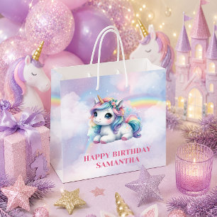 Süße rosa lila Einhorn Mädchen Geburtstagsgeschenk Große Geschenktüte