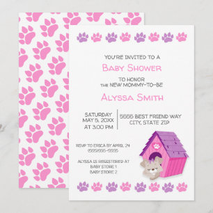 Süße rosa lila Welpen-Hunde-Baby-Shower-Einladung Einladung