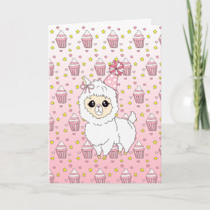 Süße rosa Llama Mädchen personalisierte Alles Gute Karte