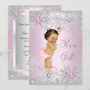 Süße rosa Mädchen Baby Shower Schneeflocke Winter Einladung