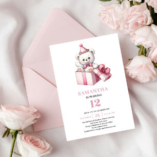 Süße rosa Mädchen-Geburtstags-Teddybär-Ballon-Einl Einladung