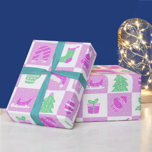 Süße rosa Mädchen Weihnachten Schnee Raster Geschenkpapier