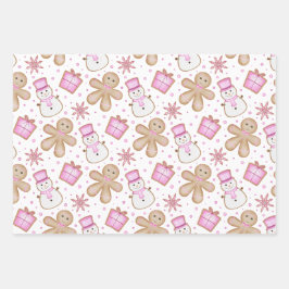 Süße rosa Mädchen Weihnachtsfeiertage Lebkuchen Geschenkpapier Set