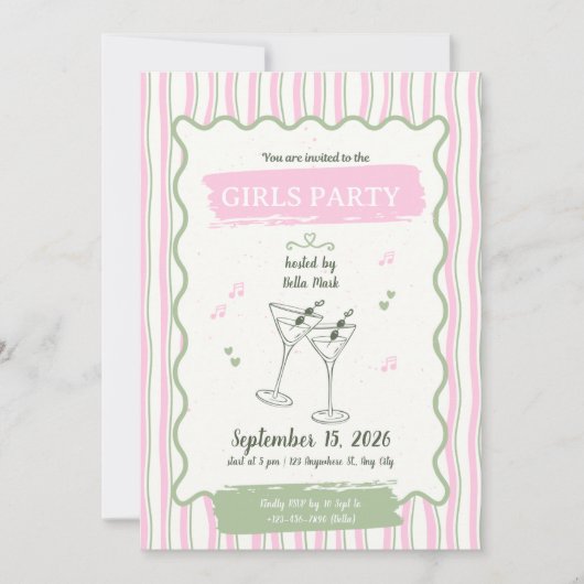 Süße rosa Mädchenparty Einladung (Vorderseite)