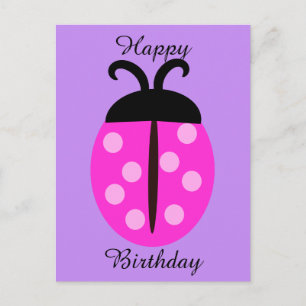 Süße rosa Marienkäfer-Geburtstag Postkarte