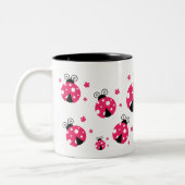 Süße rosa Marienkäfer und Blumen Zweifarbige Tasse (Links)