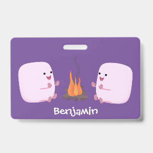 Süße rosa Marshmallows am Lagerfeuer Cartoon Ausweis