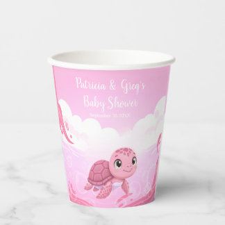 Süße rosa Meereschildkröte Mädchen Baby Shower Pappbecher