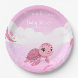 Süße rosa Meereschildkröte Mädchen Baby Shower Pappteller