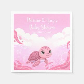 Süße Rosa Meeresschildkröte Mädchen Baby Shower Serviette
