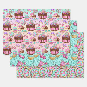 Süße rosa Minz-Desserts Cupcakes Donuts Geschenkpapier Set