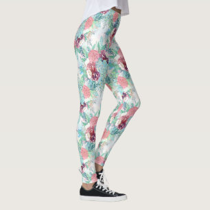 Süße rosa Minze Pfingstrose & Sukkulenten florale Leggings
