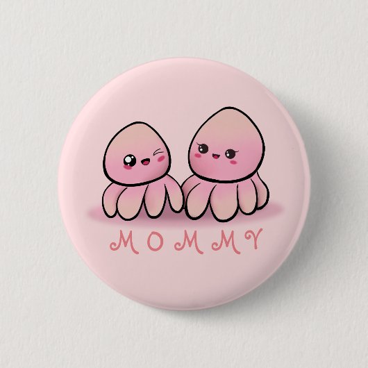 süße rosa Oktopus-Mutter Button (Vorderseite)