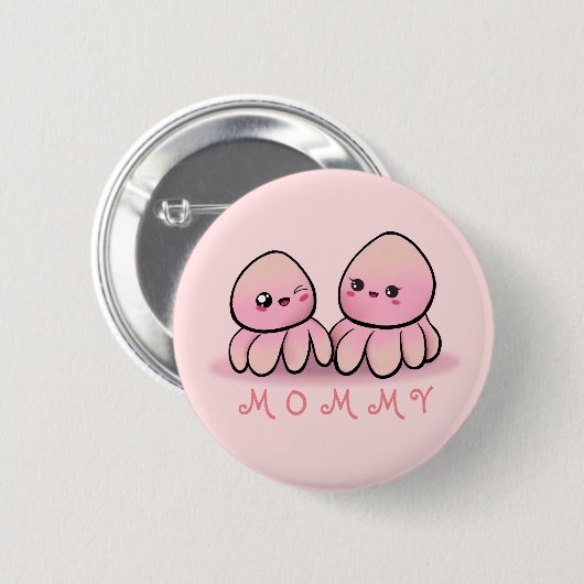 süße rosa Oktopus-Mutter Button (Vorne & Hinten)