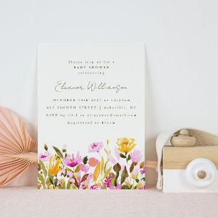 Süße rosa Oliven-Aquarell-Blumen-Baby-Party Einladung