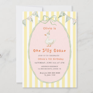 Süße rosa One silly Goose Mädchen 1. Geburtstag Einladung