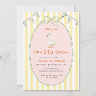 Süße rosa One silly Goose Mädchen 1. Geburtstag Einladung