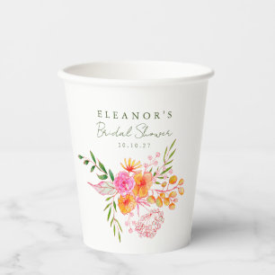 Süße rosa-orange Blumen-Aquarell-Junggesellinnenab Pappbecher