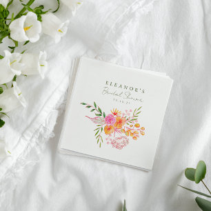 Süße rosa-orange florale Aquarell-Hochzeitsdusche Serviette