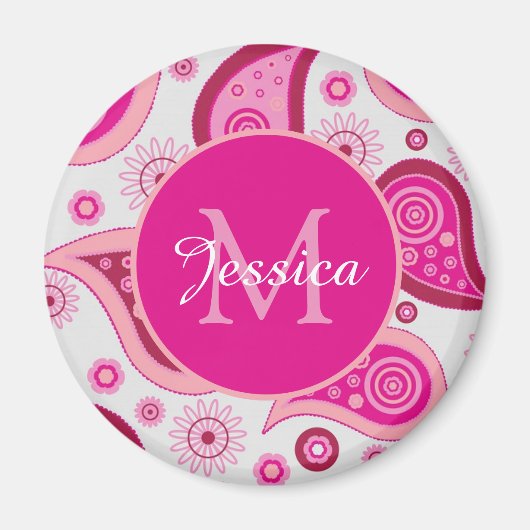 Süße rosa Paisley-Personalisierung Magnet (Vorne)