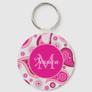 Süße rosa Paisley-Personalisierung Schlüsselanhänger