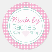 Süße rosa Pastell-Gingham von Bäckerei-Aufkleber