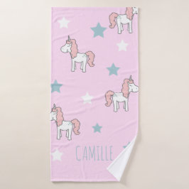 Süße rosa Pastell-magische-Einhorn-Mädchen Badehandtuch