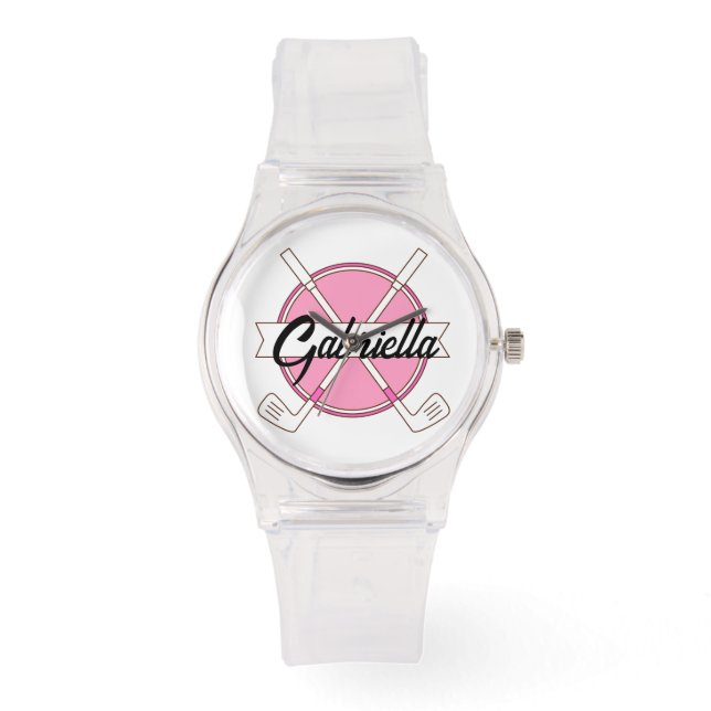 Süße rosa personalisierte Golfschläger Monogramm  Armbanduhr (Vorderseite)