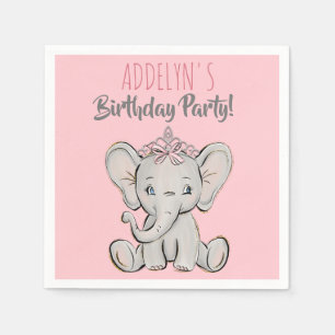 Süße rosa Prinzessin Elefant Kindergeburtstagsfeie Serviette