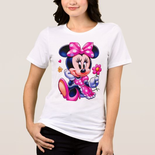 Süße rosa punktierte Cartoon-Maus – Damen T-Shirt Tri-Blend Shirt (Vorderseite)