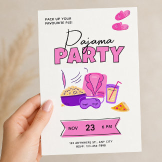 Süße rosa Pyjamaparty für Mädchen Übernachtungspar Einladung