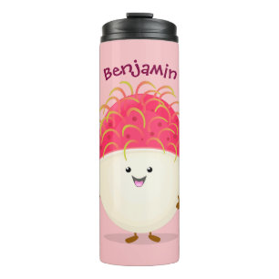 Süße rosa Rambutan-Cartoon-Illustration Thermosbecher