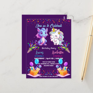 Süße rosa Regenbogen-Einhorn-Dinosaurier zum 2. Ge Postkarte