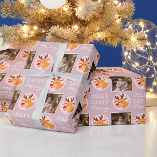 Süße rosa Rentiere Familien Foto Weihnachten Geschenkpapier