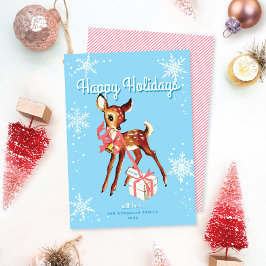 Süße rosa Retro-Babyhirsch-Weihnachtskarte ohne Fo